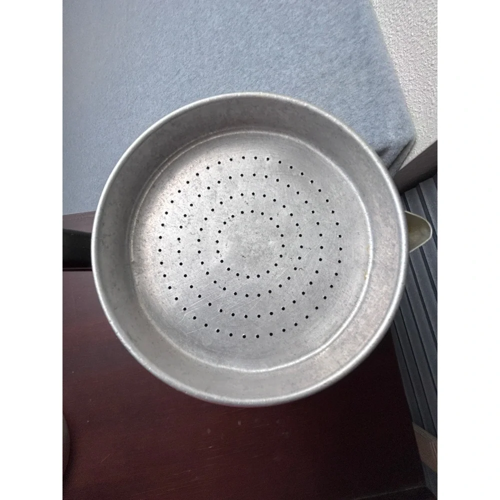 Vintage Aluminum Grease Canister with Strainer and Lid Retro Kitchen Decor